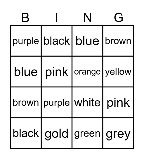 Color Words Bingo Card