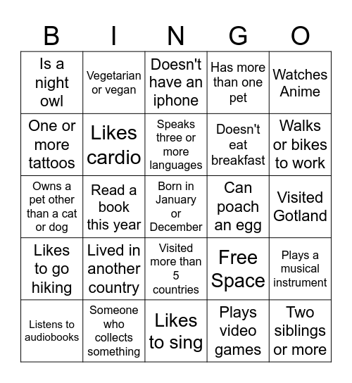 People Bingo Card