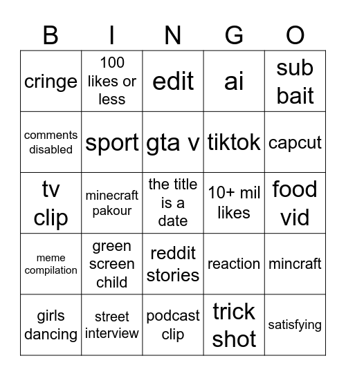 Untitled Bingo Card