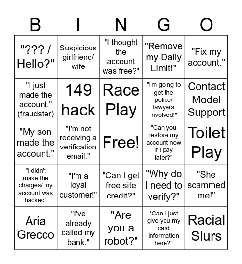 Customer Cliche Bingo Card