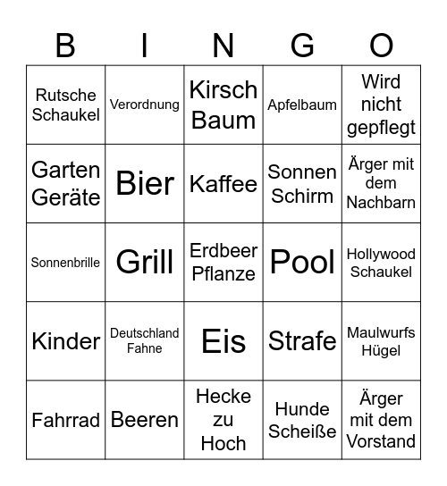 Schrebergarten Bingo Card