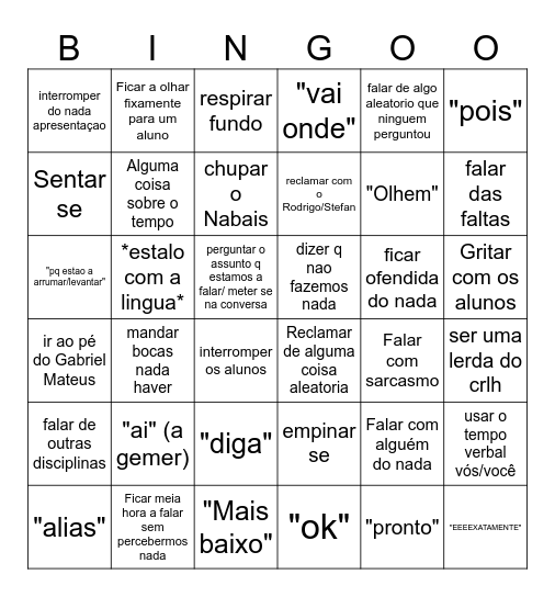 Portugues Bingo Card