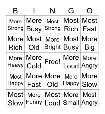 Suffix: -ER and -EST Bingo Card