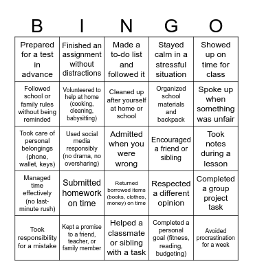 be responsible bingo Card