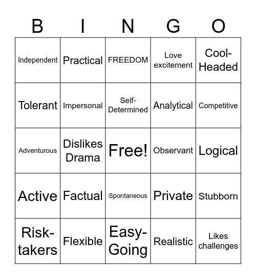 ISTP Bingo Card