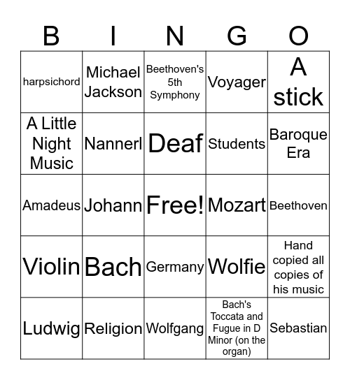 Classic Composers Bingo Card