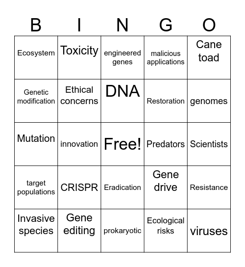 Invasive Species Bingo Card
