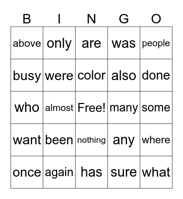 Red Word Bingo Card