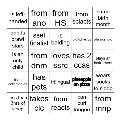 SSRC March Camp Bingo Card