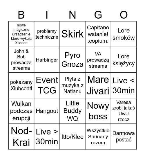 Genshin 5.5 Bingo Card
