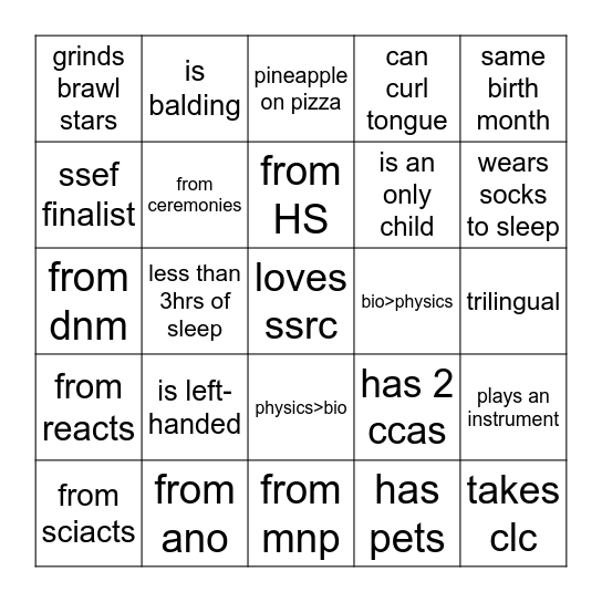 SSRC March Camp Bingo Card