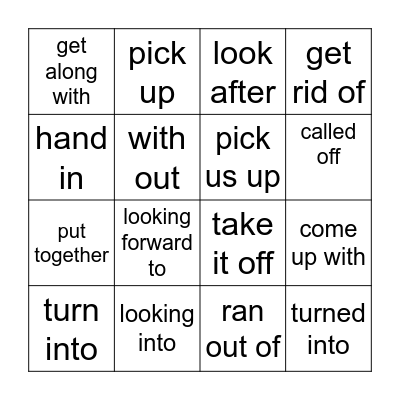 Phrasal Verbs Bingo Card
