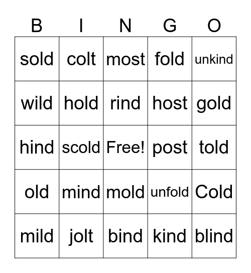 Wild Old Words Bingo Card
