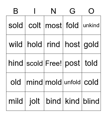 Wild Old Words Bingo Card