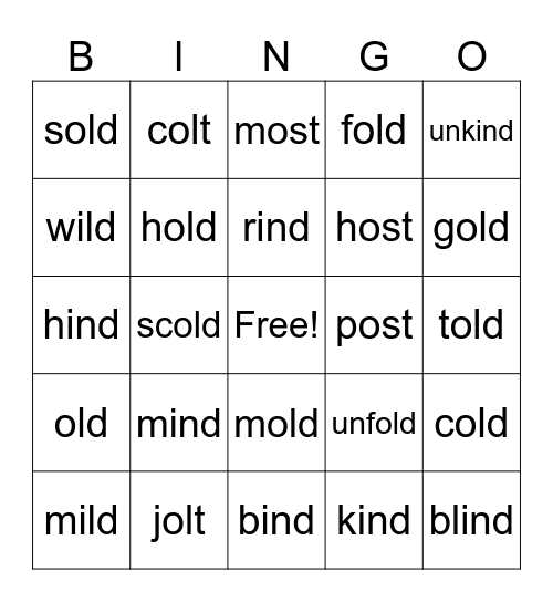 Wild Old Words Bingo Card