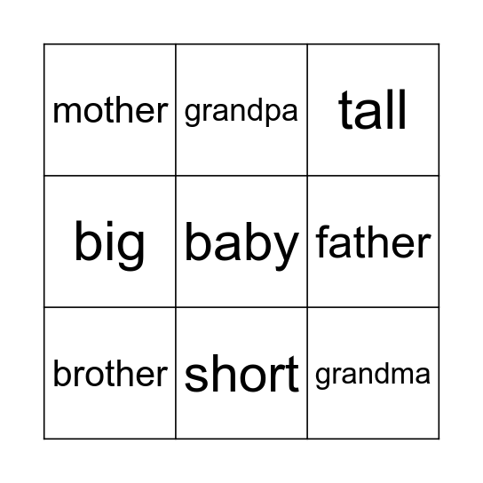 Unit 1 I Vocabulary Bingo Card