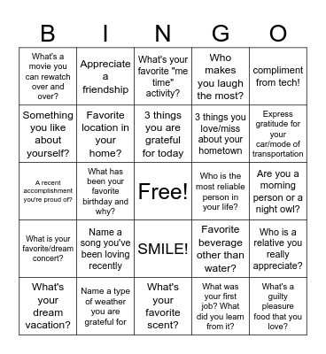 Gratitude Bingo!! Bingo Card