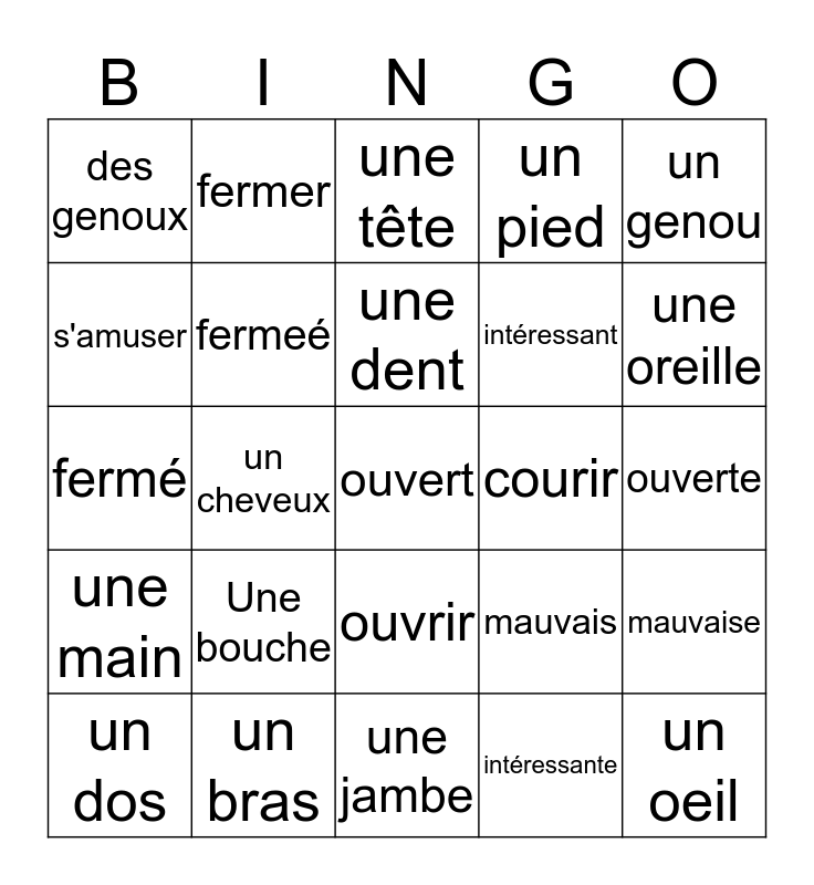 Unité 32 Bingo Card