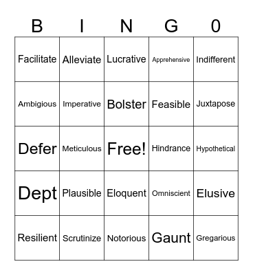 Vocabulary Bingo Card