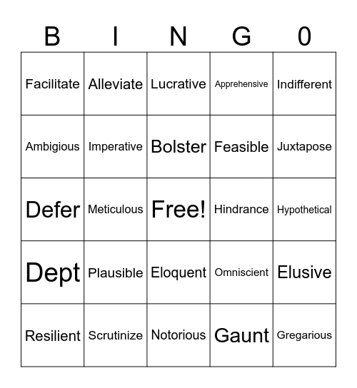 Vocabulary Bingo Card