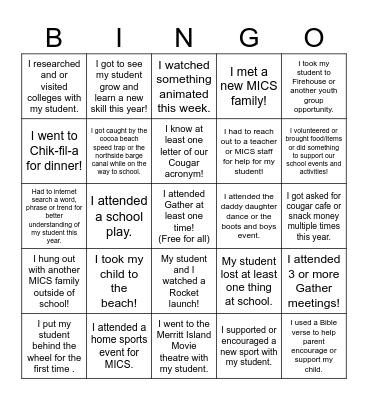 Parenting this school year… Bingo Card