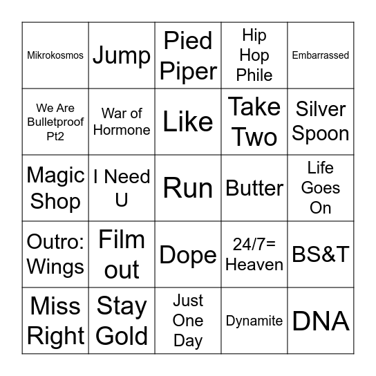 jellytaebear Bingo Card