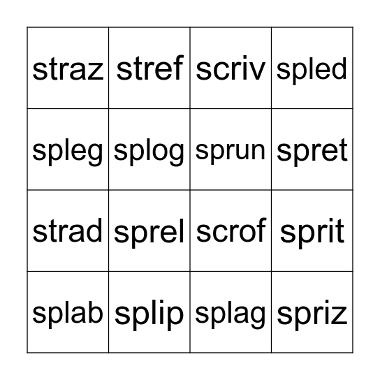 3 Letter Blends Bingo Card
