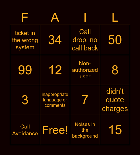 Auto-Fail Bingo Card