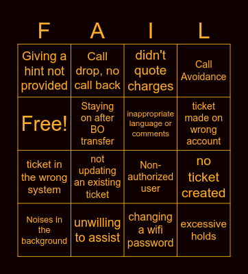 Auto-Fail Bingo Card