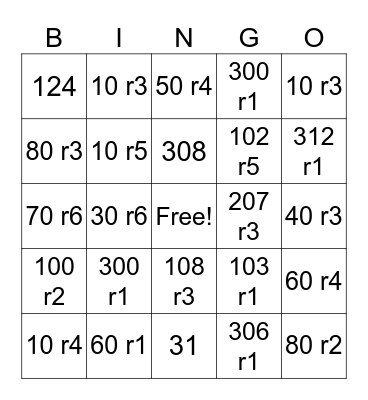 3-Digit Dividends Division Bingo Card