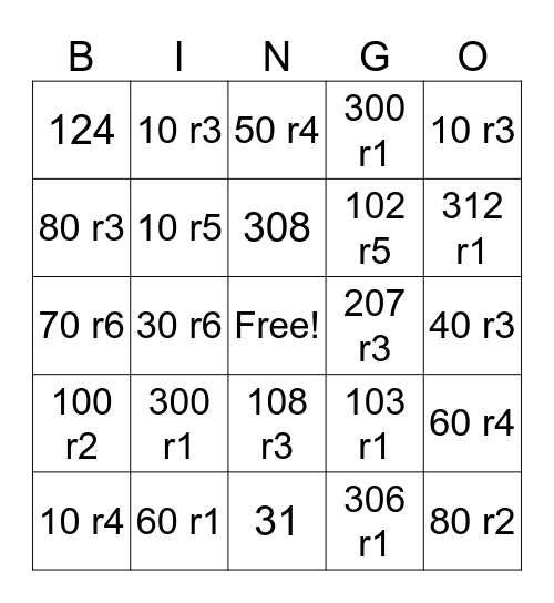 3-Digit Dividends Division Bingo Card