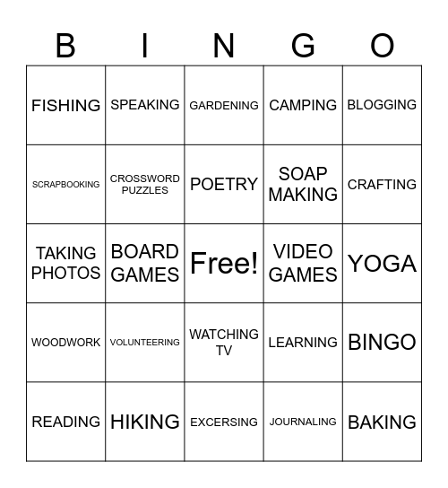 MEGAN'S HOBBY FRIDAY Bingo Card