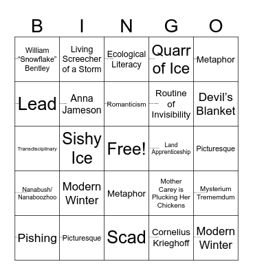 Canada in The Winter Bingo Card