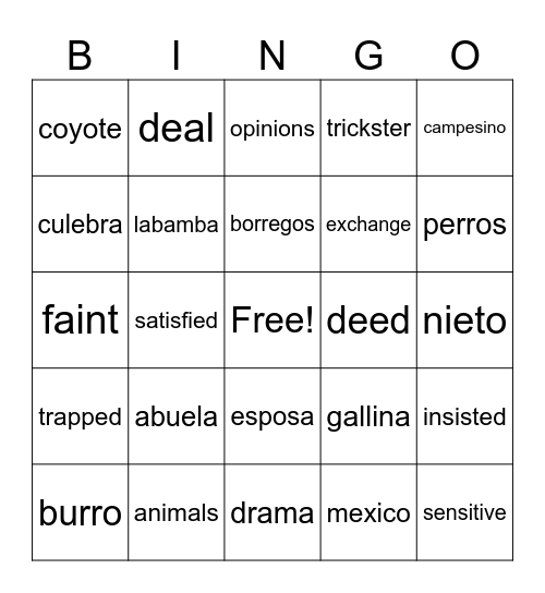 LaCulebra Bingo Card