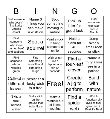 Nature and St. Patrick's Day Bingo Card