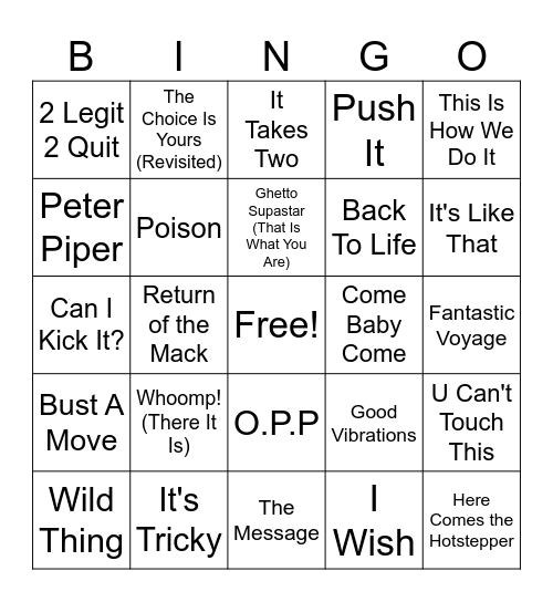 Old School Music Bingo Round 1 Bingo Card