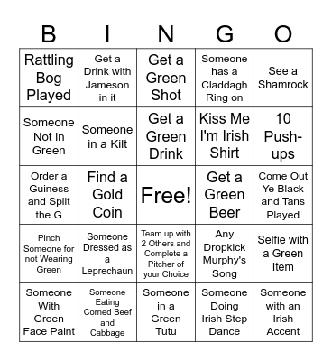 St Patrick's Day Bingo Card
