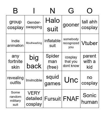 Comic con cosplay bingo 2025 Bingo Card