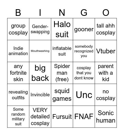 Comic con cosplay bingo 2025 Bingo Card
