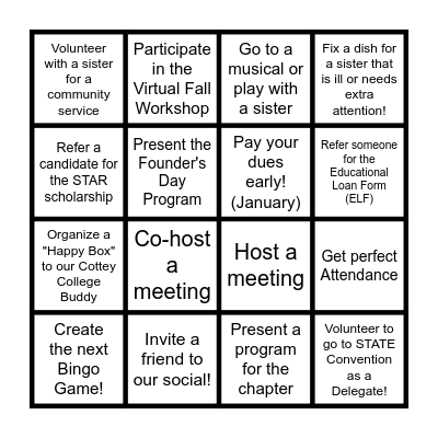 Chapter CF Bingo Card