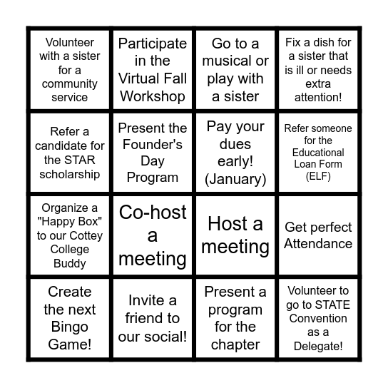 Chapter CF Bingo Card