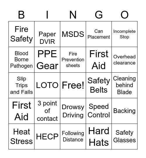 Safety Bingo Waste Management Bingo Card