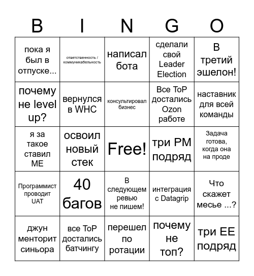 review bingo Card