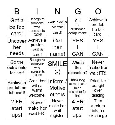YES I CAN BINGO! Bingo Card