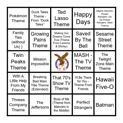 50 GREATEST TV THEMES Bingo Card