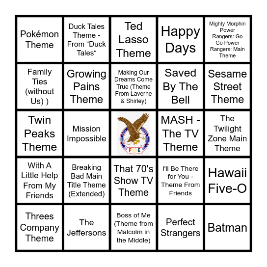 50 GREATEST TV THEMES Bingo Card