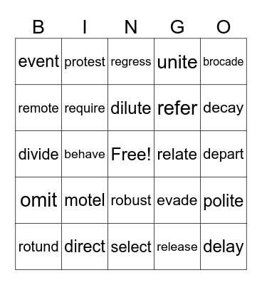 V/CV' Bingo Card