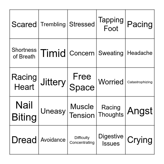 Anxiety Bingo Card