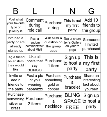 Misti's BLINGO Party Bingo Card