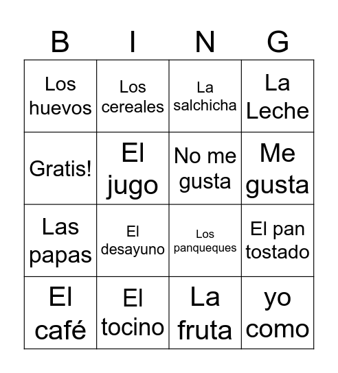 El desayuno Bingo Card